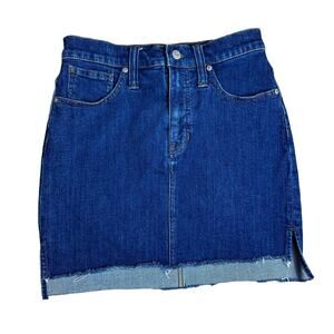Madewell Stretch Denim Straight Mini Skirt Size 26‎ Cutoff Style